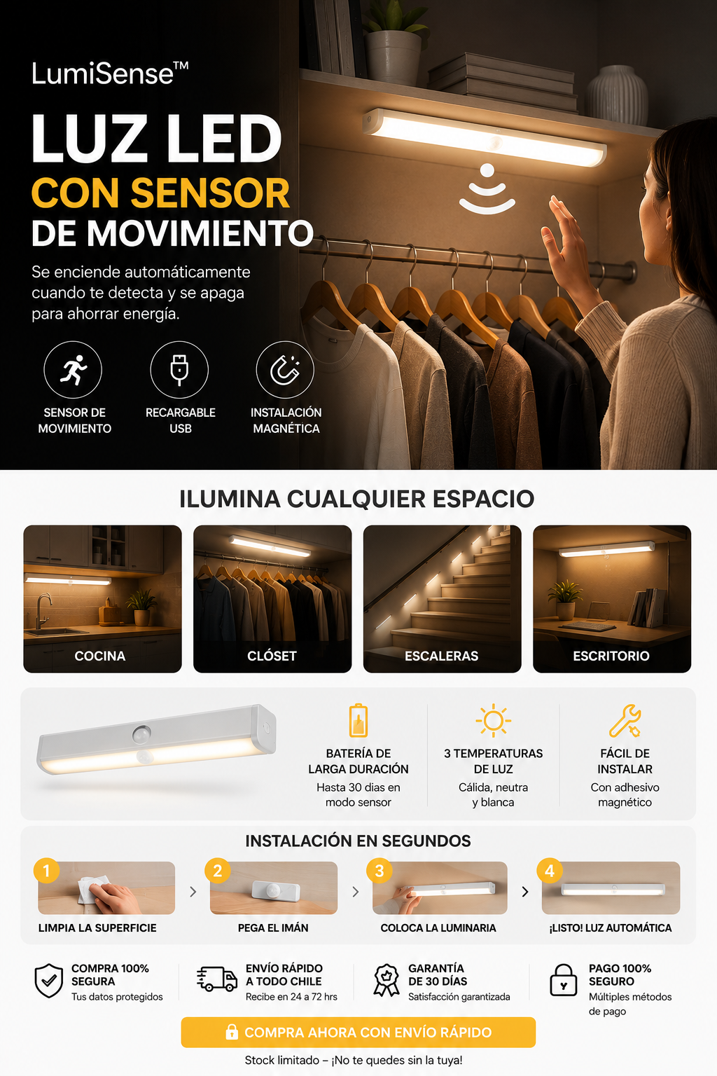 LumiSense™ Barra LED con Sensor